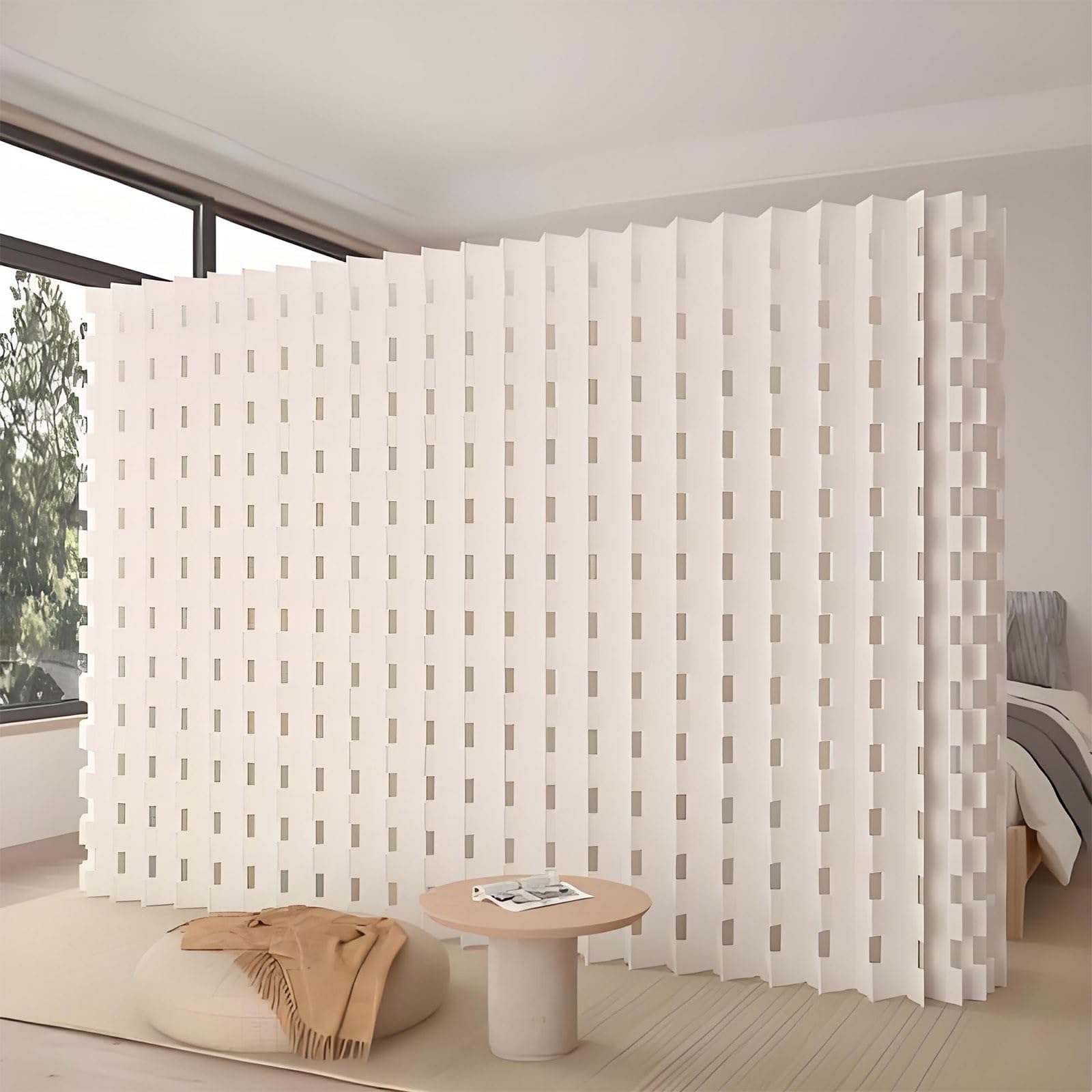 Paper Room Divider - Folding Portable Partition, Indoor Space Separator, Retractable Screen for Separation