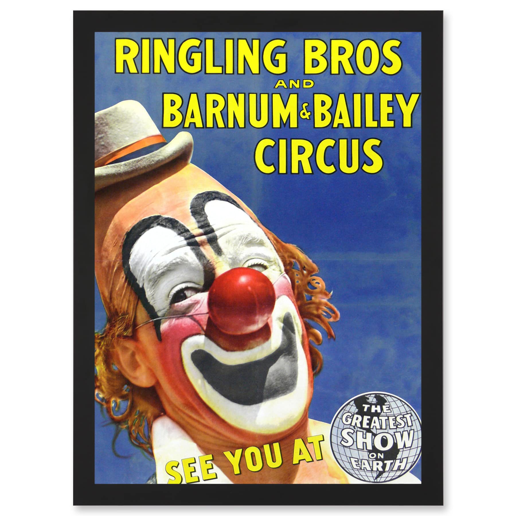 Artery8 Circus Ringling Bros Barnum Bailey Show Clown A4 Artwork Framed Wall Art Print