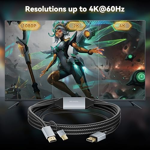 Miniatura 4 de BolAAzuL Cable adaptador HDMI a DisplayPort de 6.6 pies 4K 60Hz, entrada HDMI macho alimentada por USB a salida macho DP para Xbox Series X, PS5,