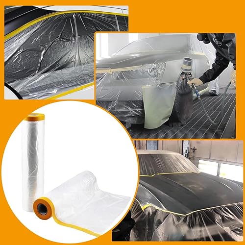 Miniatura 7 de LOSYHU Painters - Rollo de láminas de plástico de 5 x 65 pies, película protectora con cinta, paquete de 6 cintas y cortinas, cinta adhesiva para