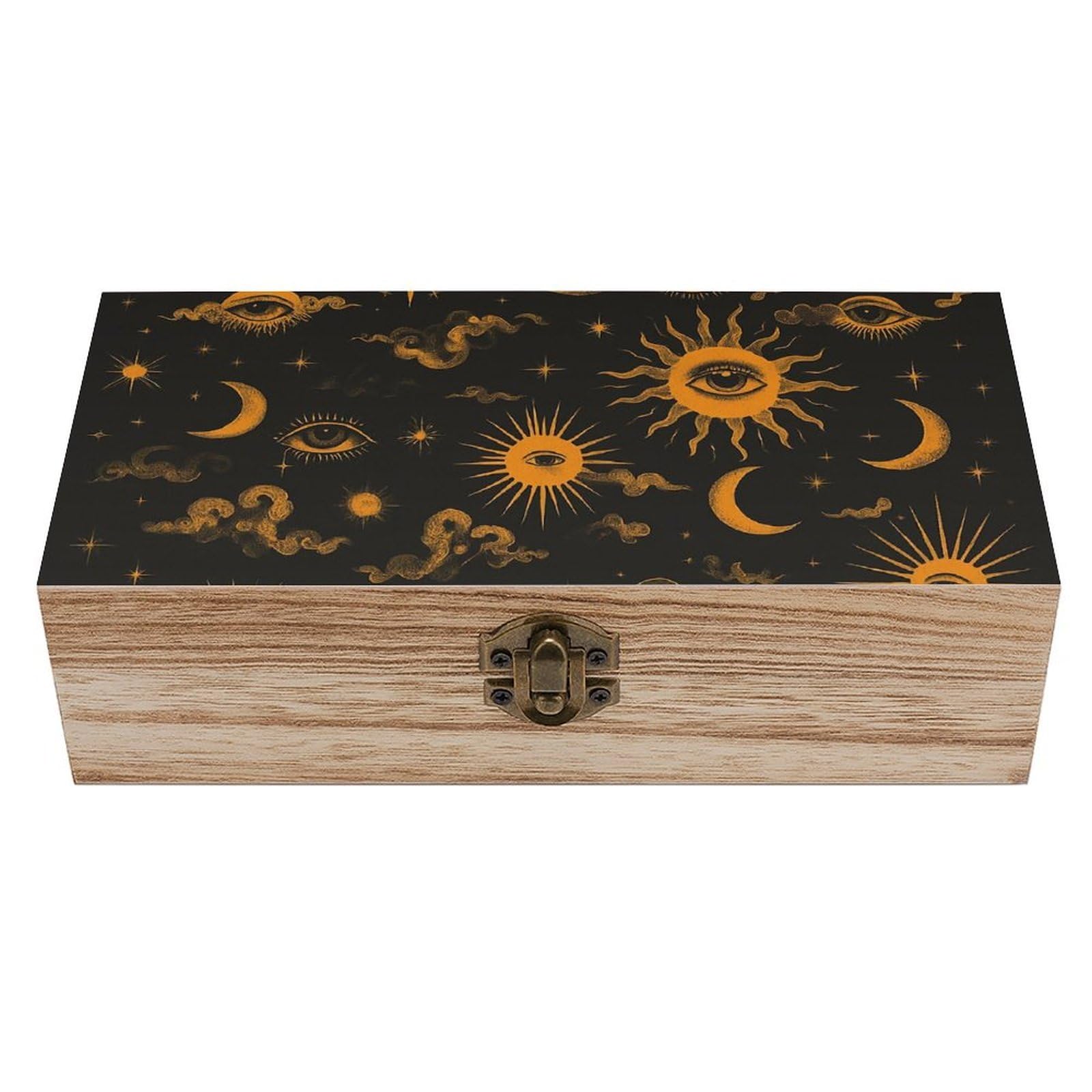 SMAZDFXX Mystical Sun with Eye, Moon, Cloud Wooden Storage Box Multipurpose Decorative Box for Jewelry Photo Home Decor
