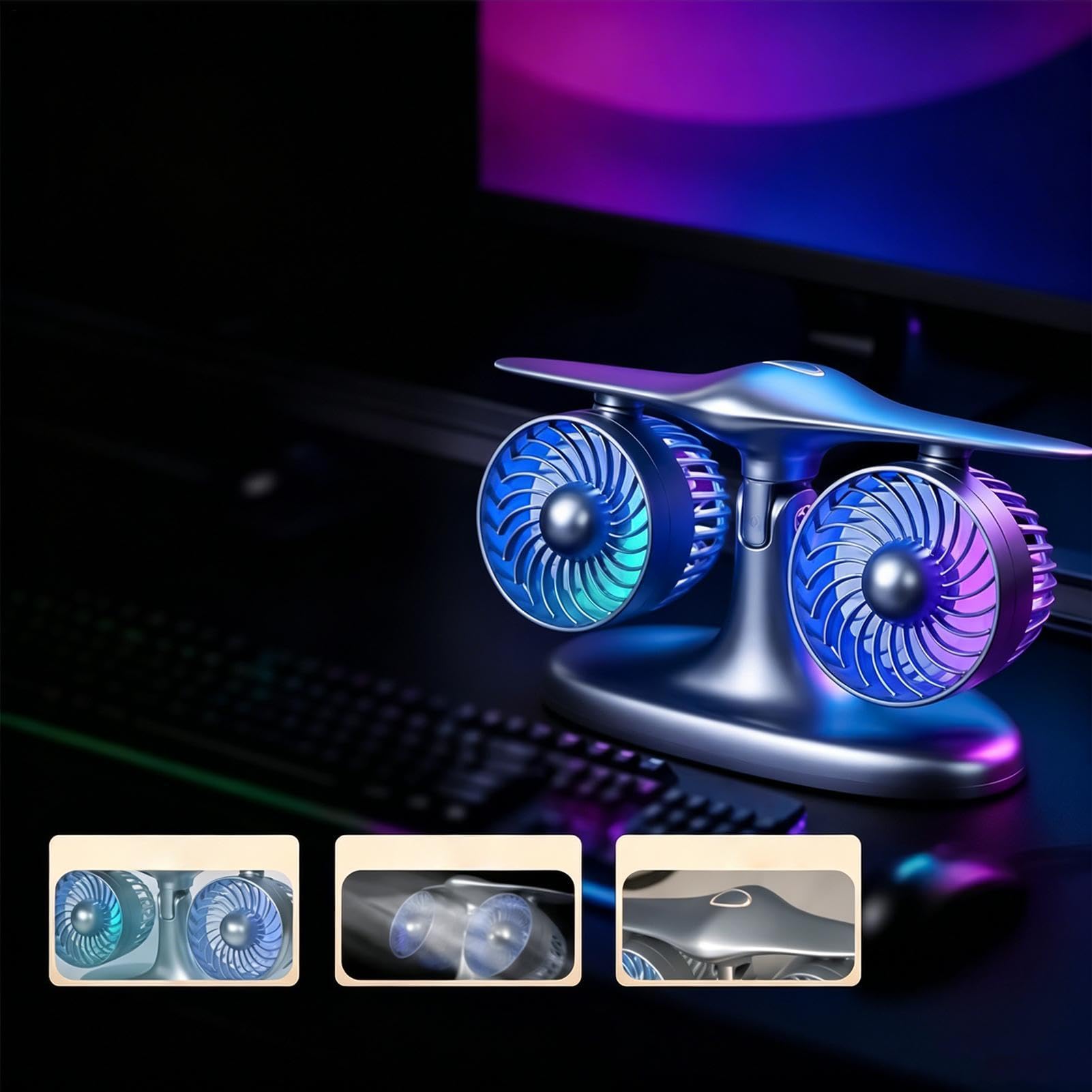 Ventilador de Escritorio Silencioso 3000 mAh 3 Velocidades LED Forma Motor