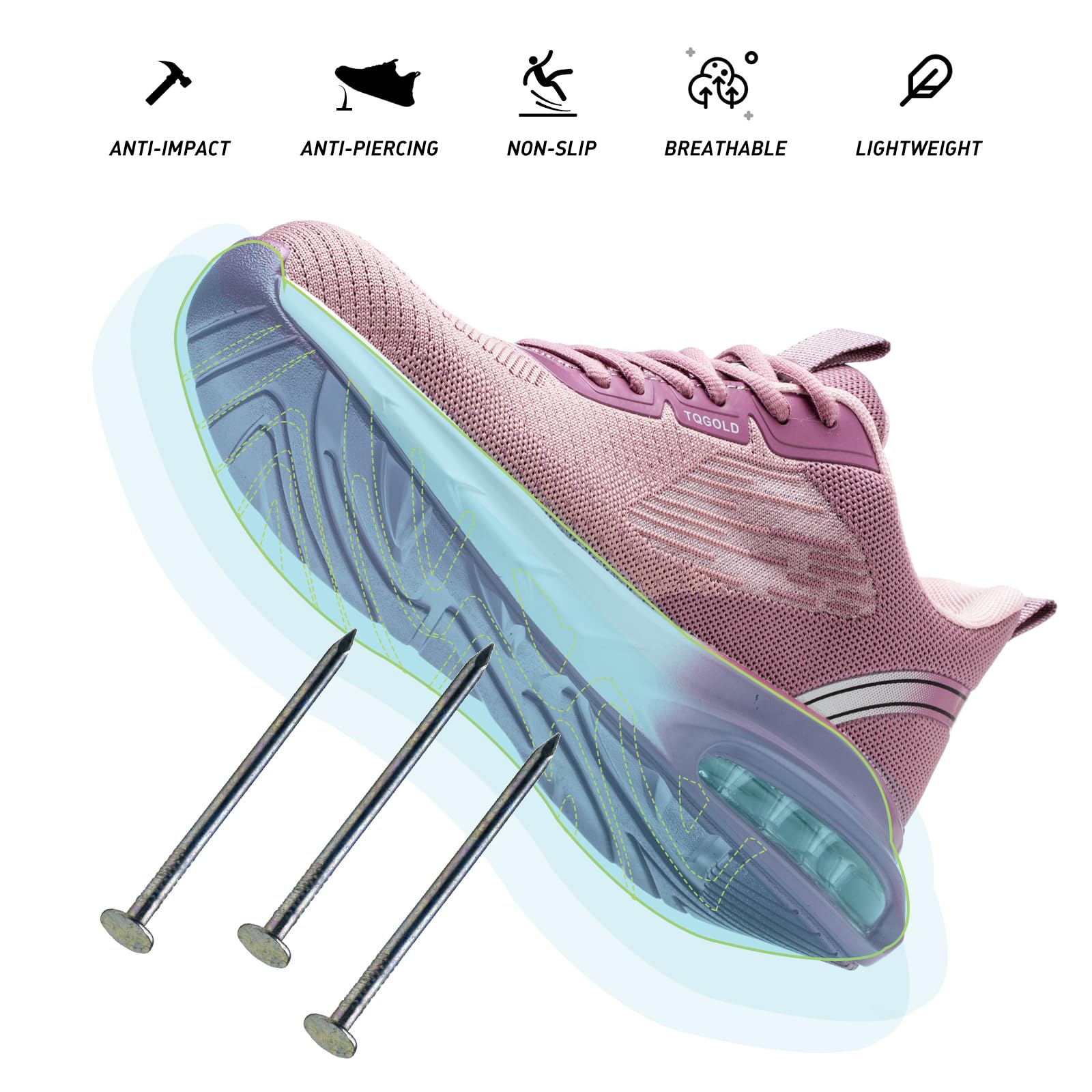 TQGOLD Chaussure de Securité Homme Femme Basket de Securite Amorti Protection Embout en Acier Chaussures de Travail