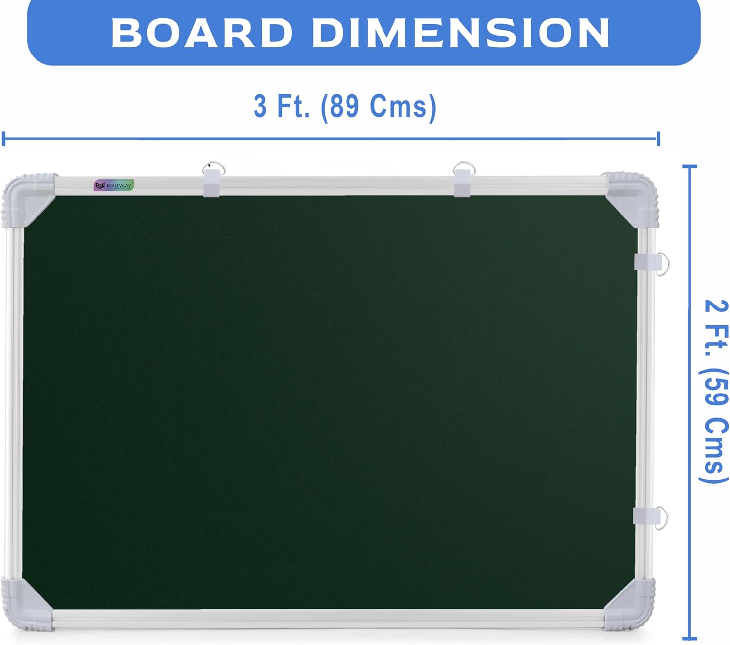 2x3 Ft. Kunj Non-Magnetic Double-Sided Chalk Board & White Board (Combo Pack) with 1 Wooden Duster, 2 Chalk Holders, 10 Non-Dust Chalk Sticks for Kids, School, Teaching, (89x59 Cms) - Green.