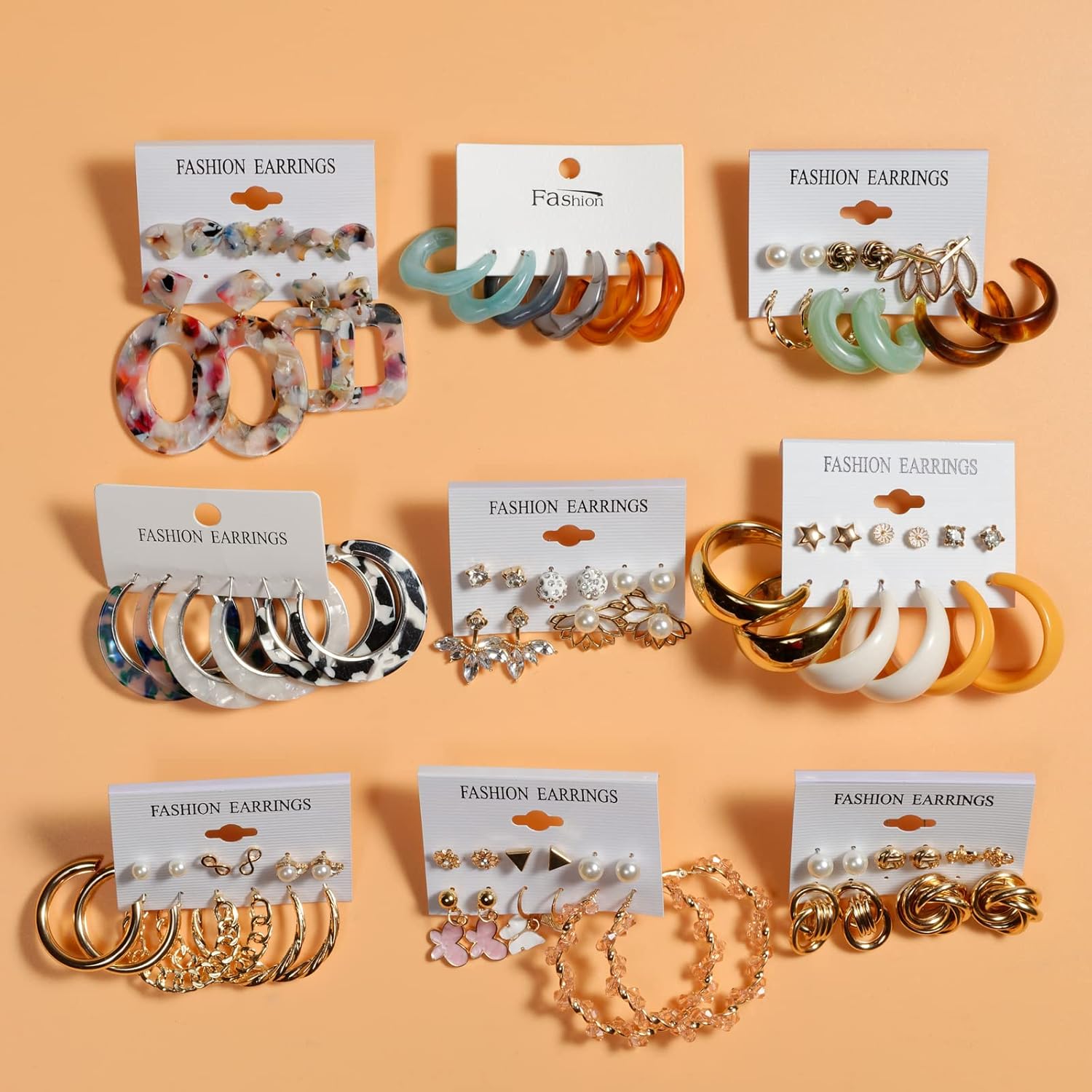 45 Pairs Gold Earrings Set for Women, Fashion Drop Dangle Earrings Statement Vintage Acrylic Hoop Pearl Studs Hypoallergenic Earrings Multipack for Valentine's Day Gifts - Image 6