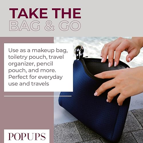 Miniatura 6 de Pop Ups Brand - Bolsa de maquillaje grande con cremallera, de neopreno, lavable a máquina, artículos de tocador de viaje, bolsa organizadora de
