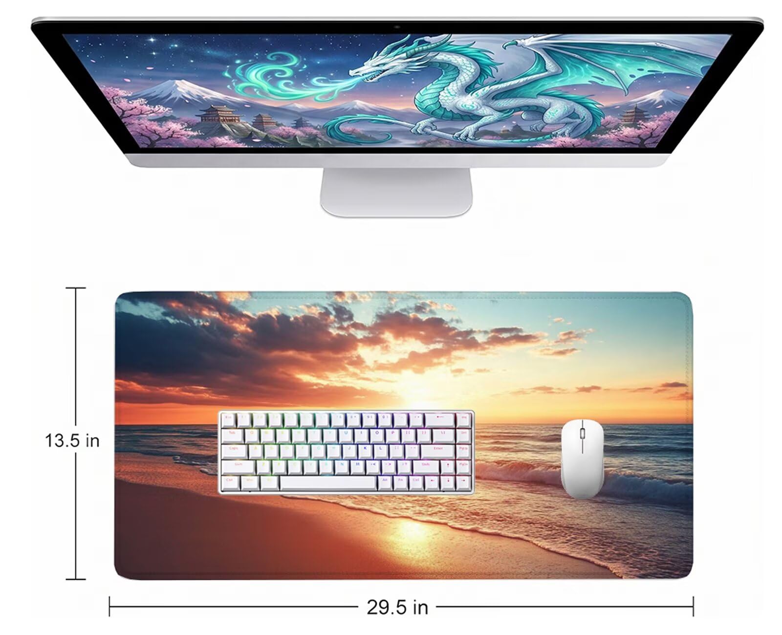 Tappetino Mouse Mare Tappetino Mouse XXL 150x80 cm Mouse Pad Tramonto Sottomano Scrivania Ufficio Grande, Mousepad Gaming Antiscivolo Impermeabile, Tappeto per Accessori Computer, Gamer, Regalo W6-885