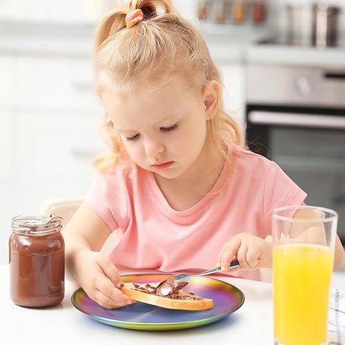 Miniatura 6 de Stainless Steel Dinner Plates,Unbreakable Dishes Microwave Safe Dinnerware,Colorful Iridescent Metal Platter for Camping Picnic Party (Iridescent, 8