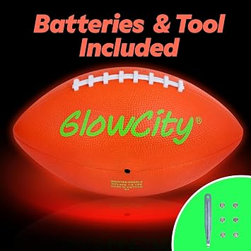 GlowCity Glow in The Dark Football - Size 3/6 Light Up Ball Gifts for Kids, Junior & Teens - Bright Football for Night Outdoor Games - Sports Birthday Gift Ideas for Boys Ages 6 7 8 9 10 11 12 13 14