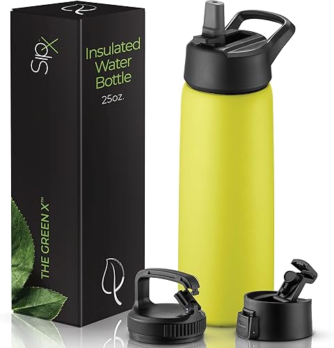 Miniatura 17 de SipX™ - Botella de agua de acero inoxidable de 40 onzas con triple aislamiento térmico, 3 tapas, reutilizable y sin bisfenol A, mantiene las bebidas