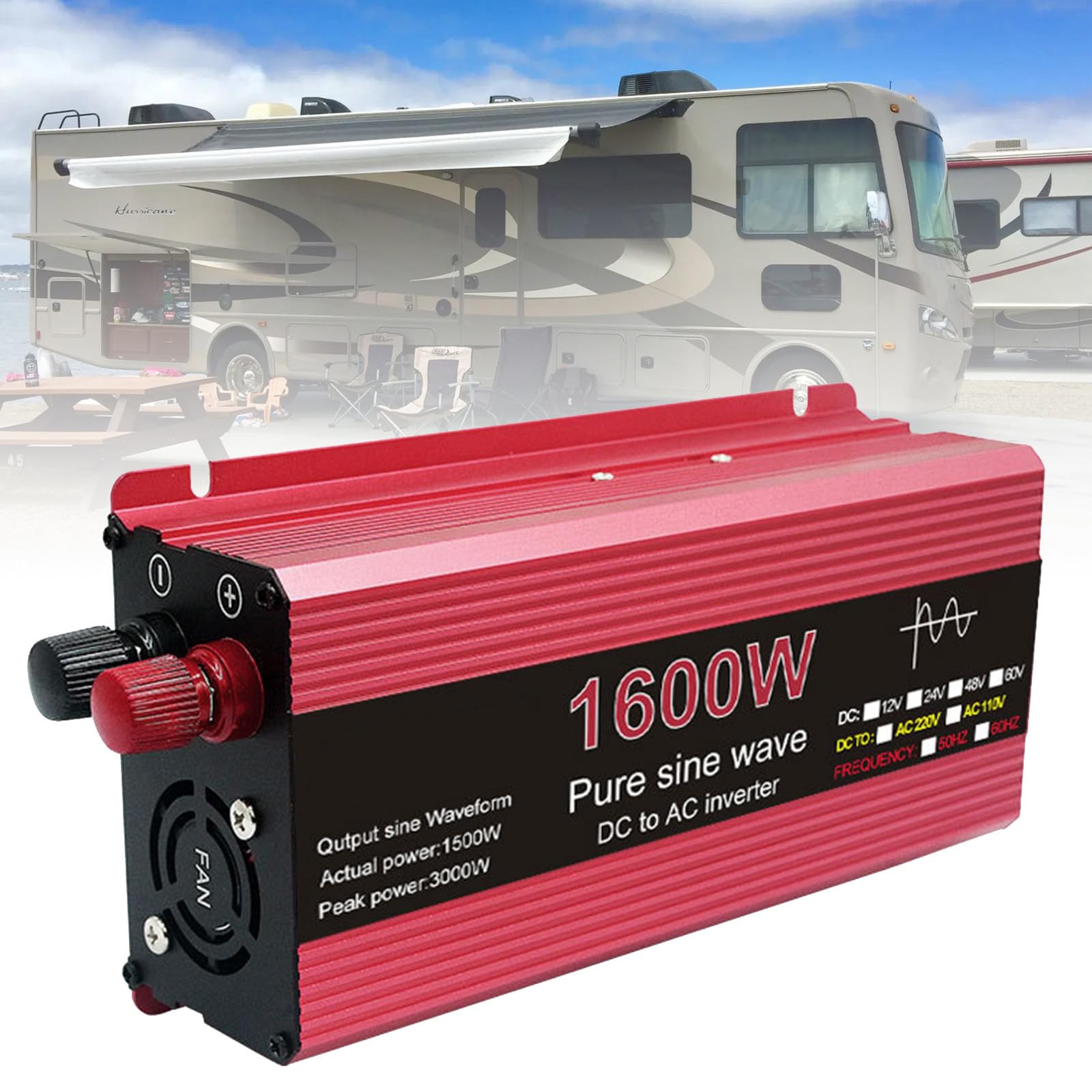 Pure Sine Wave Inverter 3000W 2200W 1600W 1000W, DC (12V/24V) To AC (110V/220V), Transformer/Power Converter/Solar Inverter, For Caravan/Camping/Travel,1.6KW-12V 12V 1.6KW