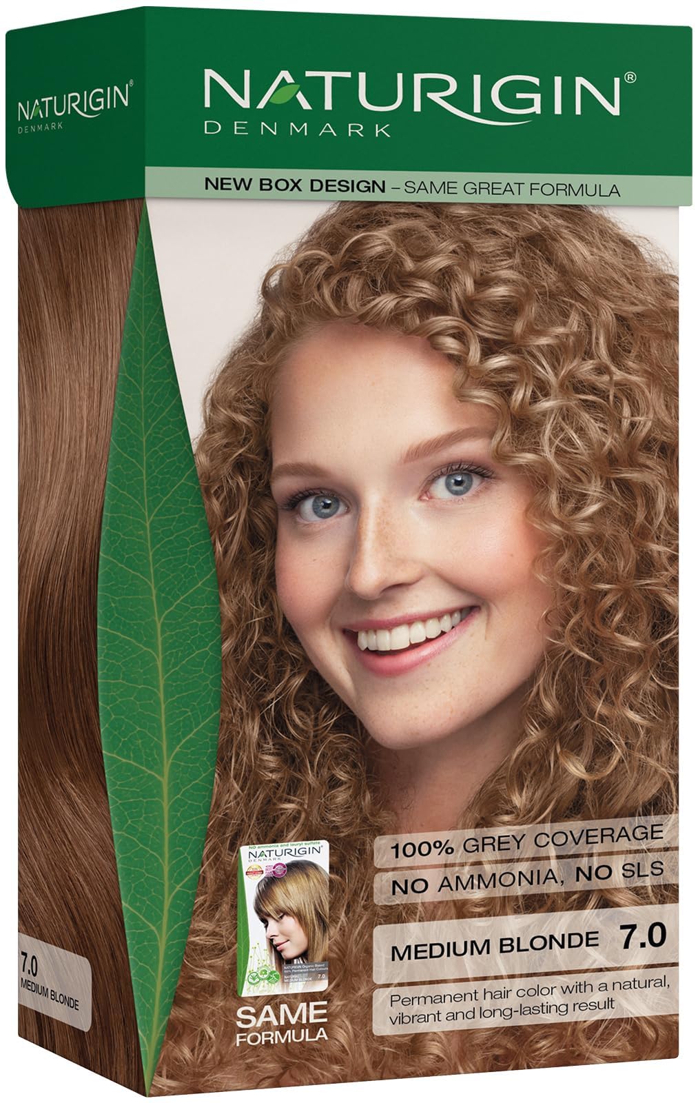 Naturigin Permanent Hair Color, 7.0 Medium Blonde, Ammonia Free, 100% Gray Coverage, Nourishing Natural Formula, For All Hair Types, Long-Lasting, Vegan & Cruelty-Free, 1 Pack