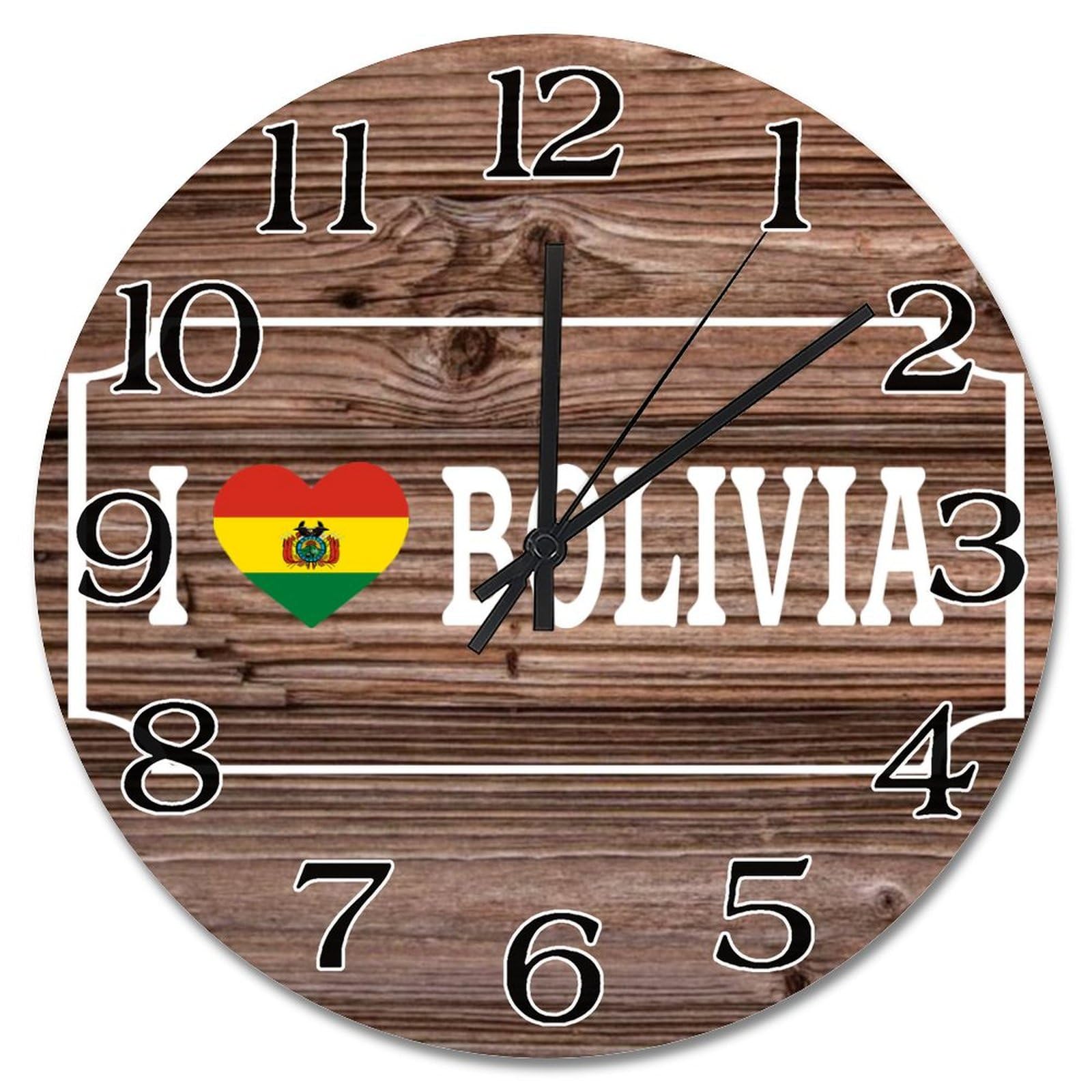 Horloge murale en bois Bolivie sans bruit, grande horloge de voyage suspendue pour la chambre