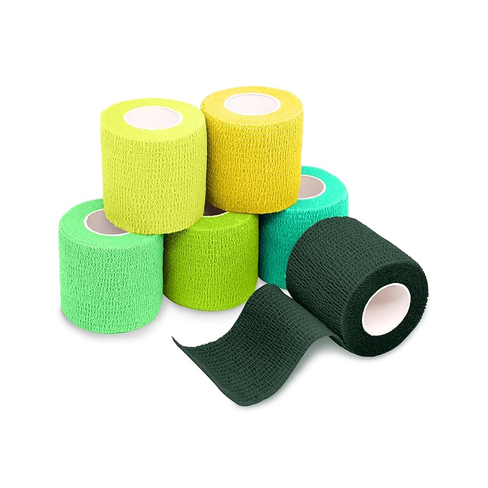 FriCARE Self Adhesive Bandage Wrap, Medical Tape in First Aid Kit, Cohesive Bandages for Wounds Sport Vet, 2 Inches X 5 Yards 6 Rolls, Lush