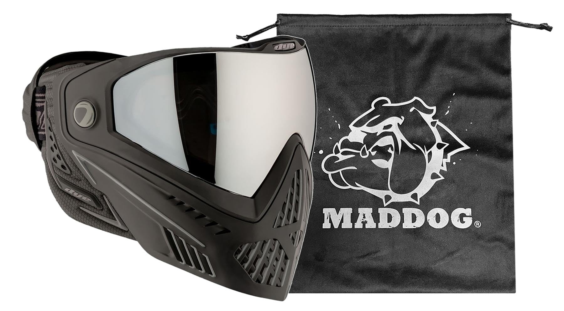 Maddog Dye i5 Thermal Dual-Pane Anti-Fog Lens Paintball Airsoft Mask Goggle System Combo with Microfiber Storage Bag | High Performance Safety Certified Protection - Onyx - Black/Grey