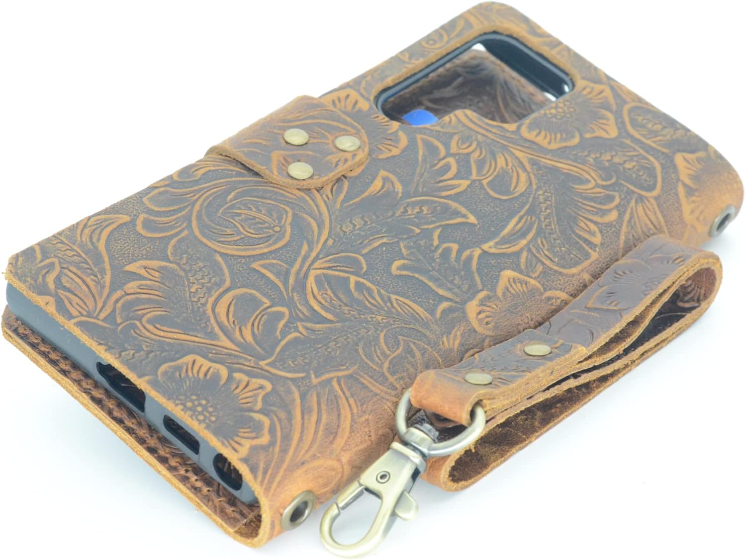 JJNUSA Compatible with Samsung Galaxy S22 Ultra 5G 2022 Genuine Distressed Leather Wallet Flip Cover Case Brown