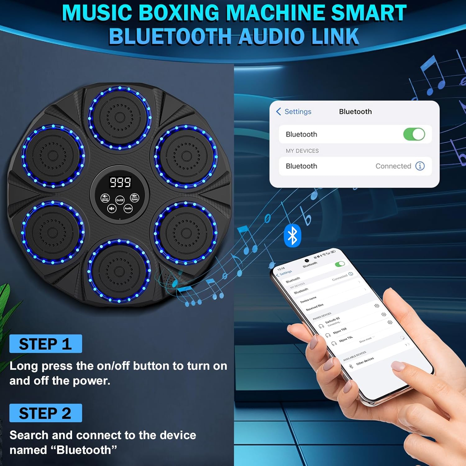 2025 New Music Boxing Machine for Adults Kids,Smart Bluetooth Boxing Machine Wall Mounted Music with Boxing Gloves,Music Punching Machine with LED Display Screen for HomeWorkout,Indoor and Gym