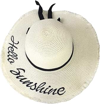 Blue Island Hello Sunshine Embroidered Beige Straw Sun Hat