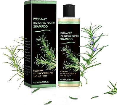 Rosemary Hair Growth Shampoo with Hydrolyzed Keratin, Natural Hair Thickening Shampoo for Hair Loss, Strengthening Hair Shampoo for Women Men Travel Size 100 ml