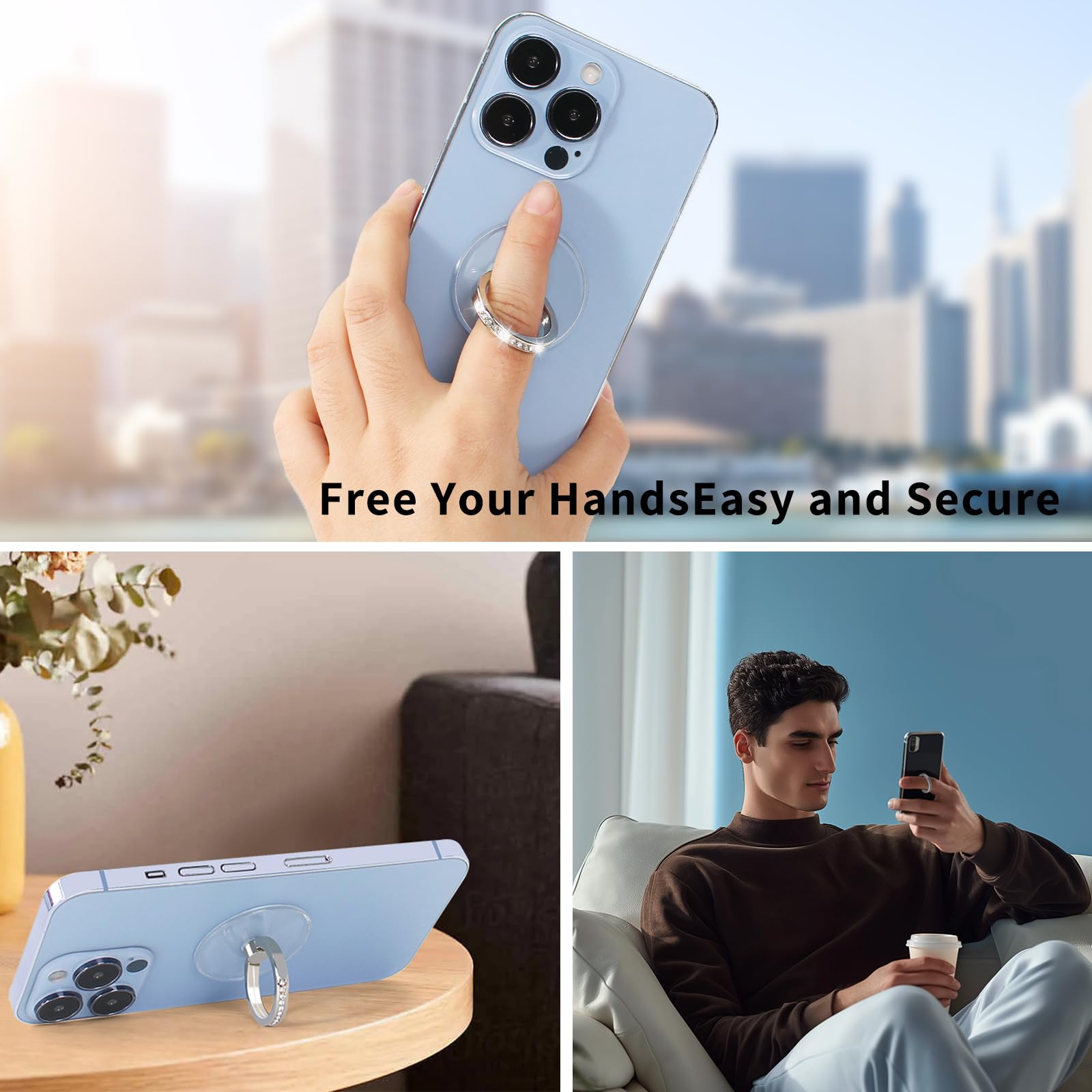 AIFUDA 6 Pezzi Trasparente Supporto per suoneria Cellulare, Rotazione di 360 Gradi Kickstand di