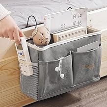 Bedside Hanging Storage Organizer for Bedroom | Multipurpose Bedside Caddy for Books, Remote, Mobile, Tablet & Essentials | Heavy-Duty Cotton Bed Organizer with Pockets (Pack of 1)