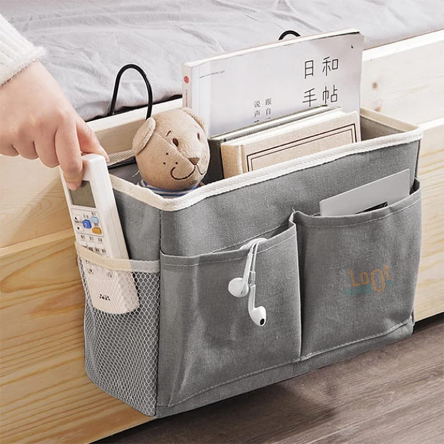 Bedside Hanging Storage Bag Set | Bedside Caddy for Books, Phone, Remote, Tablet & Essentials | Strong Cotton Fabric Hanging Organizer for Bedroom & Hostel – Pack of 2-image-30