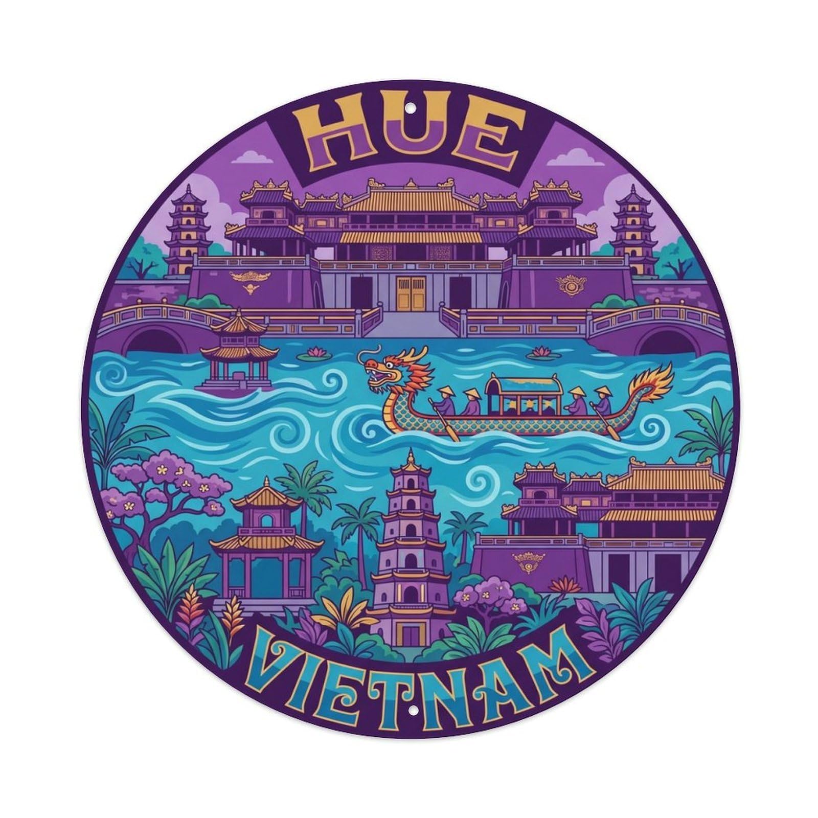 Yrnq 8X8inch Vintage Style Vintage Travel Vietnam Hue Imperial City Metal Tin Sign