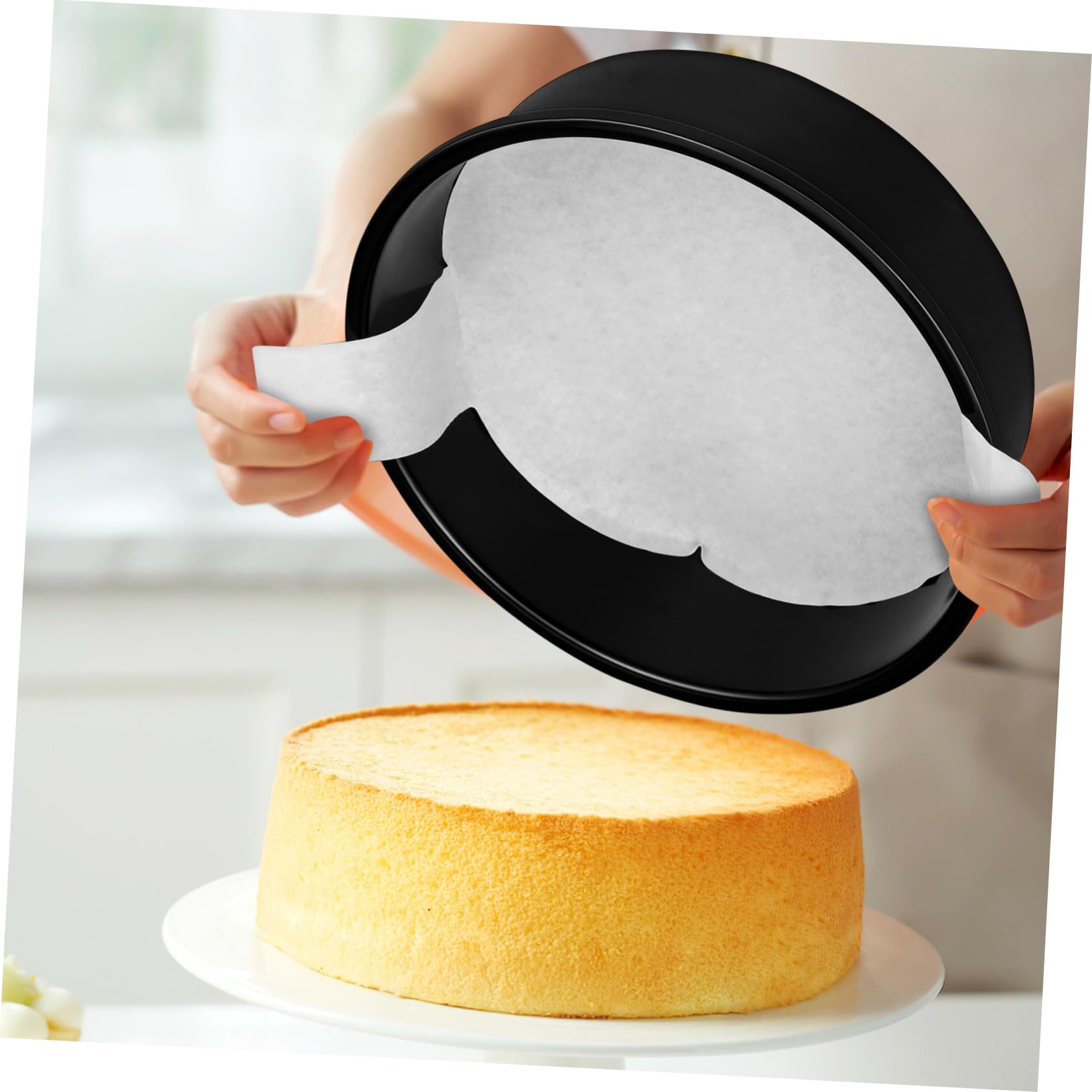 VALICLUD 3 Moldes Redondos para Pastel de 20cm en Acero al Carbono Negro | Incluye 100 Hojas de Papel Pergamino Blanco, Pack de 3 Piezas, Uso para Aniversarios y Cumpleaños