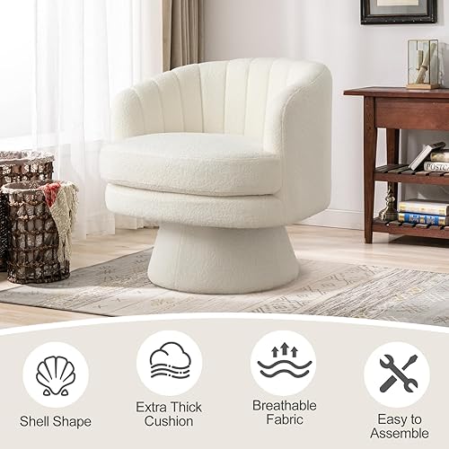 Miniatura 6 de Silla giratoria con diseño de barril, silla moderna de mediados de siglo para sala de estar, dormitorio, espacios pequeños, sillón giratorio con