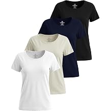 4 Pack Womens Cotton T Shirts Short Sleeve Crew Neck Tops Basic Casual
