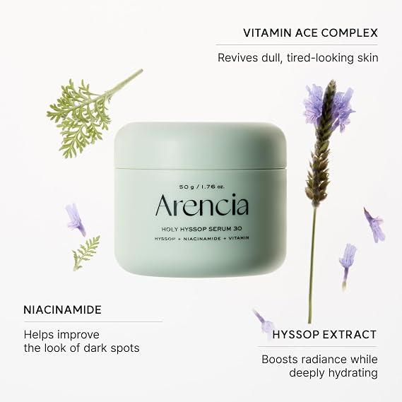 Arencia Glow Hyssop Overnight Face Mask Serum - hydrating & Anti-Aging Serum for younger looking Korean Glass Skin, Vitamin A, C, E, Niacinamide, Peptide