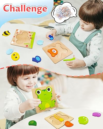 Miniatura 2 de Bekayshad Rompecabezas de madera para niños pequeños, regalos para niños y niñas de 1, 2, 3 años, paquete de 4 rompecabezas de animales, juguetes