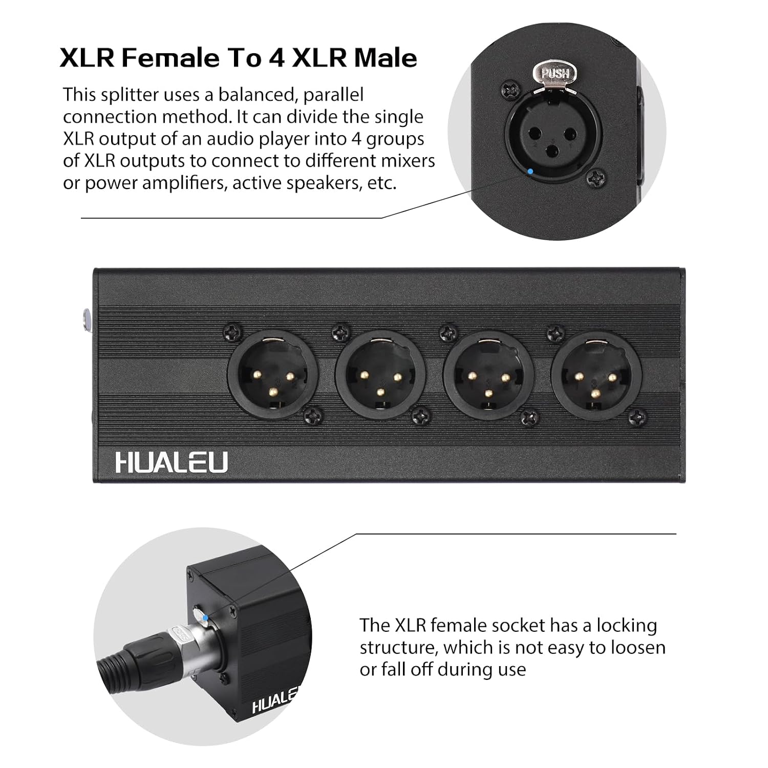 3Pin XLR 1 Female to 4 Male Splitter,4Way XLR Single Input to Four Output Parallel Connection Adapter,One Input to 4 Output Audio DMX Adapter