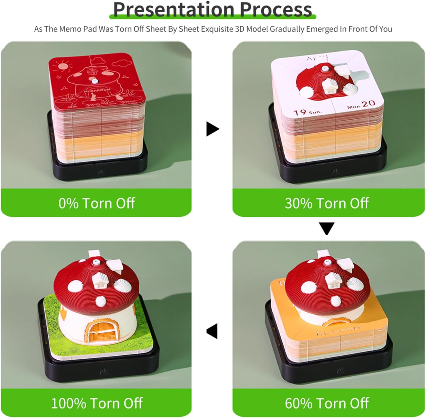 3D Art Calendar Memo Pad 2026,Creative 3D Desk Calendar 2026 Time Piece Calendar DIY Notes Notepad Mushroom House Sculpture Gift for School Home Office(Red)