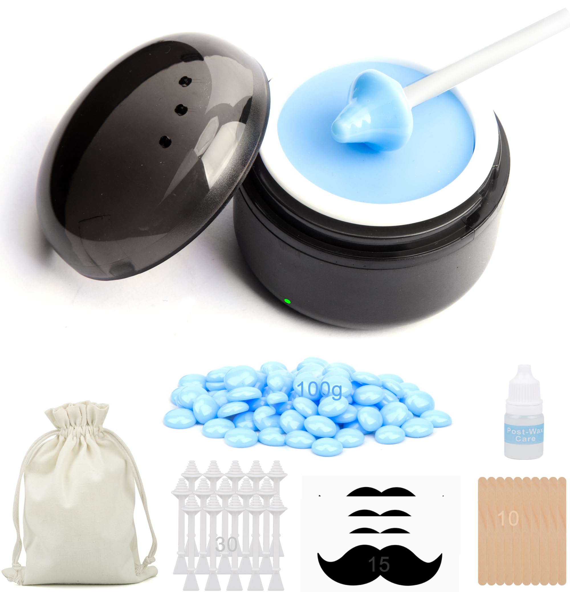 Portable Nose Wax Kit for Men & Women - Mini USB Wax Warmer with 100g Wax Beads, 30 Nose Sticks, 10 Applicators, 2 Silicone Pots & Organizer Bag - At-Home Nose Ear Hair Removal Kit