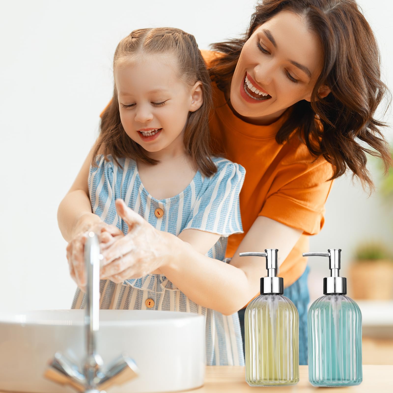 Confezione da 3 dispenser di sapone in vetro con pompa antiruggine, dispenser di sapone liquido ricaricabile da 400 ml, per bagno e cucina