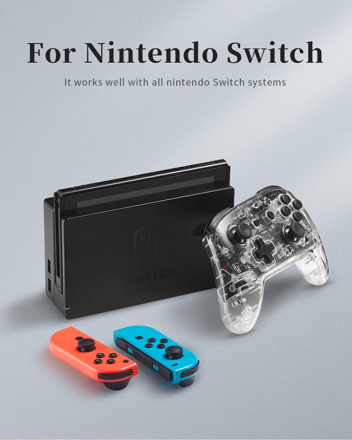 Frее Shірріng 🛒 Wireless Switch Controller for Switch/Switch Lite/Switch OLED, Remote Pro Controller for Switch, Adjustable Turbo Vibration Motion Gyro Ergonomic, Transparent