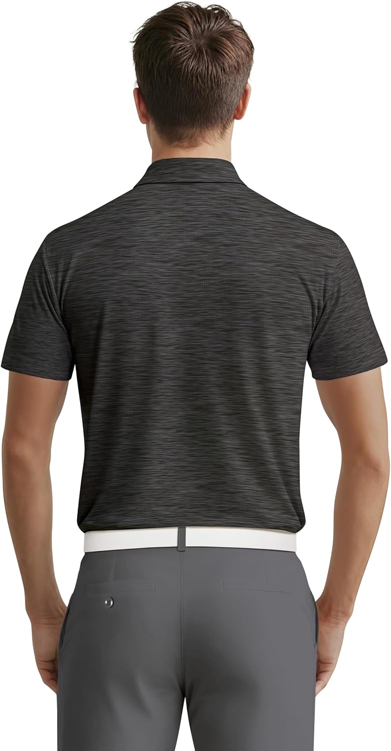PGA Tour Men’s Airflux Jaspe Cotton Short Sleeve Golf Performance Polo Shirt for Men, Moisture-Wicking - Image 2