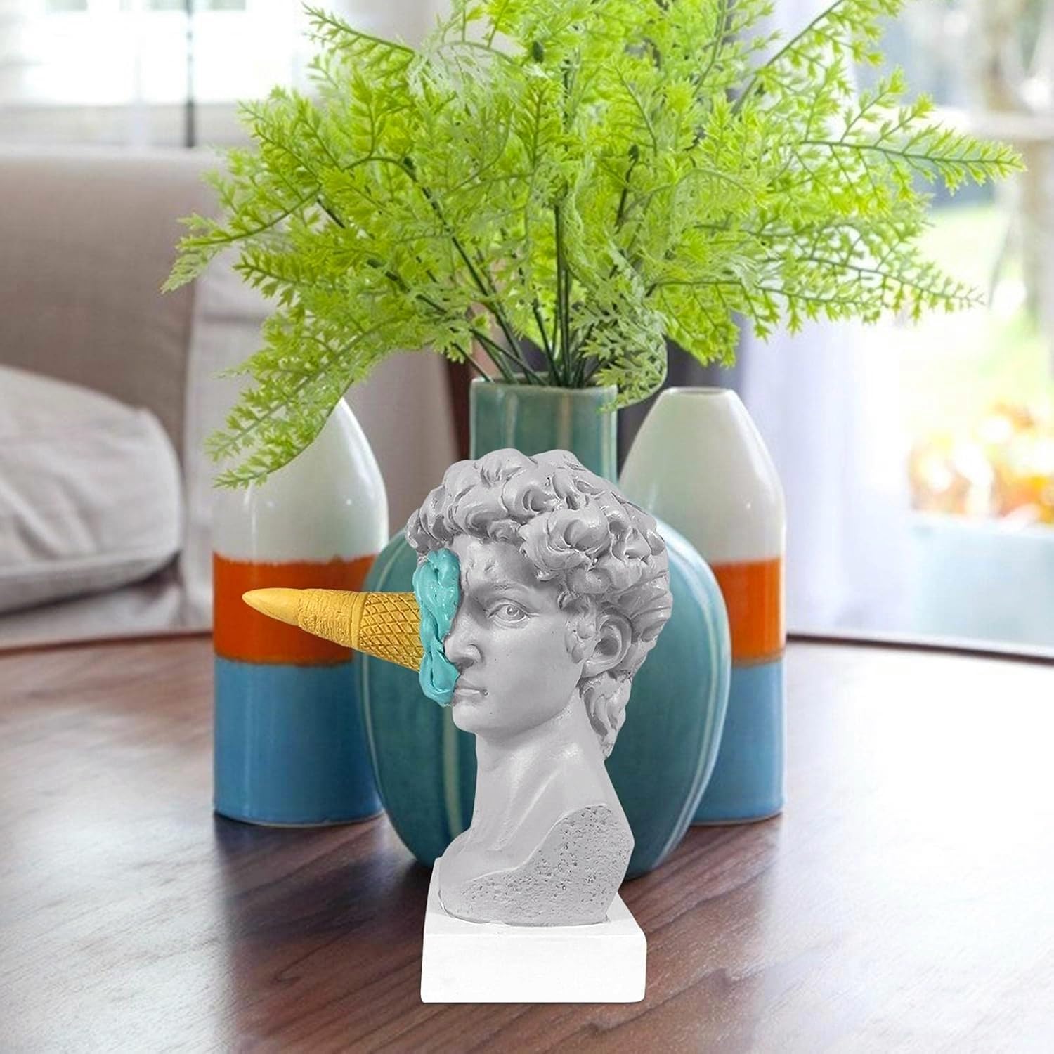 6.3 Inch Ice Cream David Head Resin Sculpture Statue for Living Room, Office, Bookshelf, Coffee Table Decorative Statues (Blue)