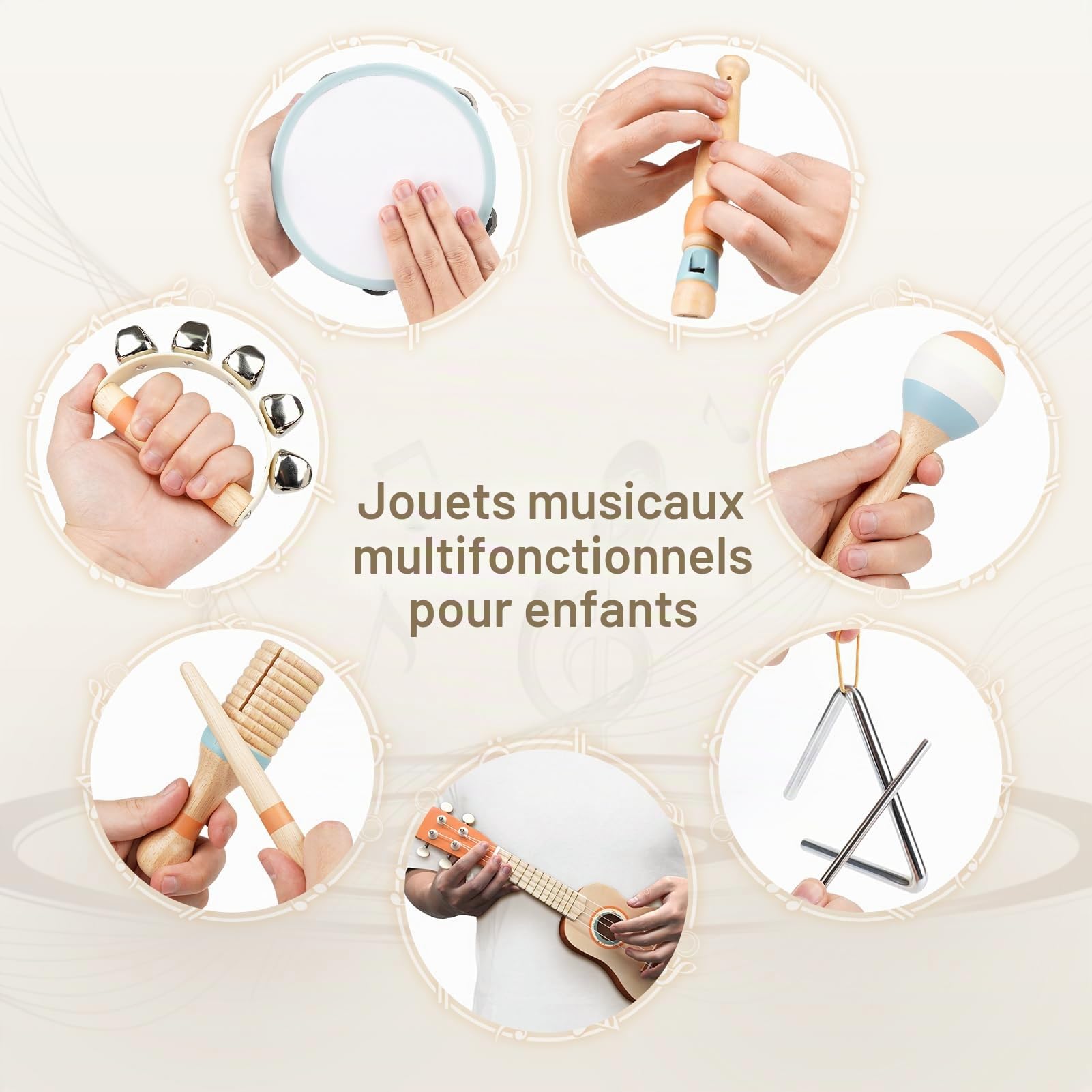 Guitare Enfant Instrument de Musique Bebe Jeux Montessori Jouet Enfant 2 3 Ans Cadeau Bebe Cadeau de Noël et d'anniversaire pour Enfants (7 in 1)