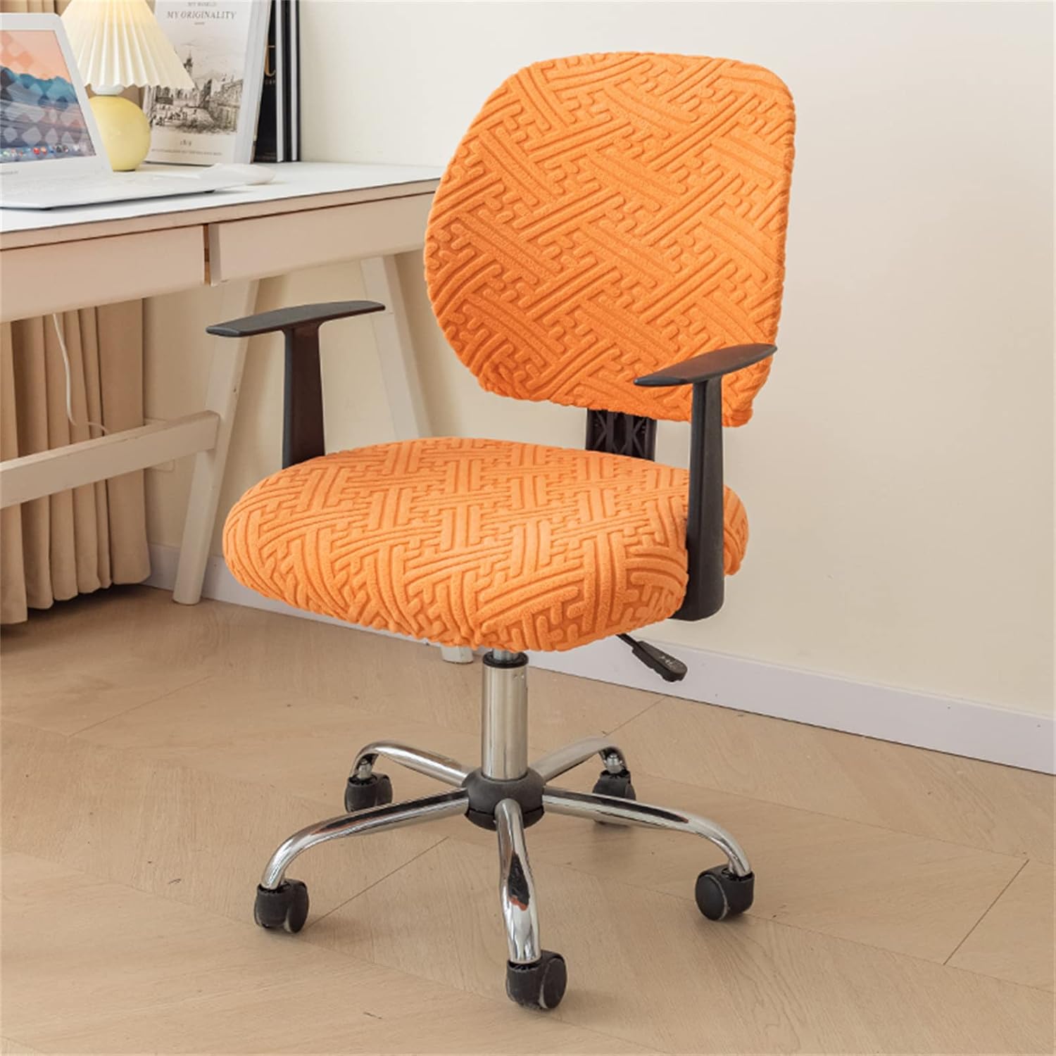 Chair covers with arms Chair Covers Computer Office Chair Cover,Split Stretch Spandex Seat Slipcover,Corn Silk Fabric Removable Washable Rotating Swivel Chair Protective Covers(No Chair) ( Color : Ora