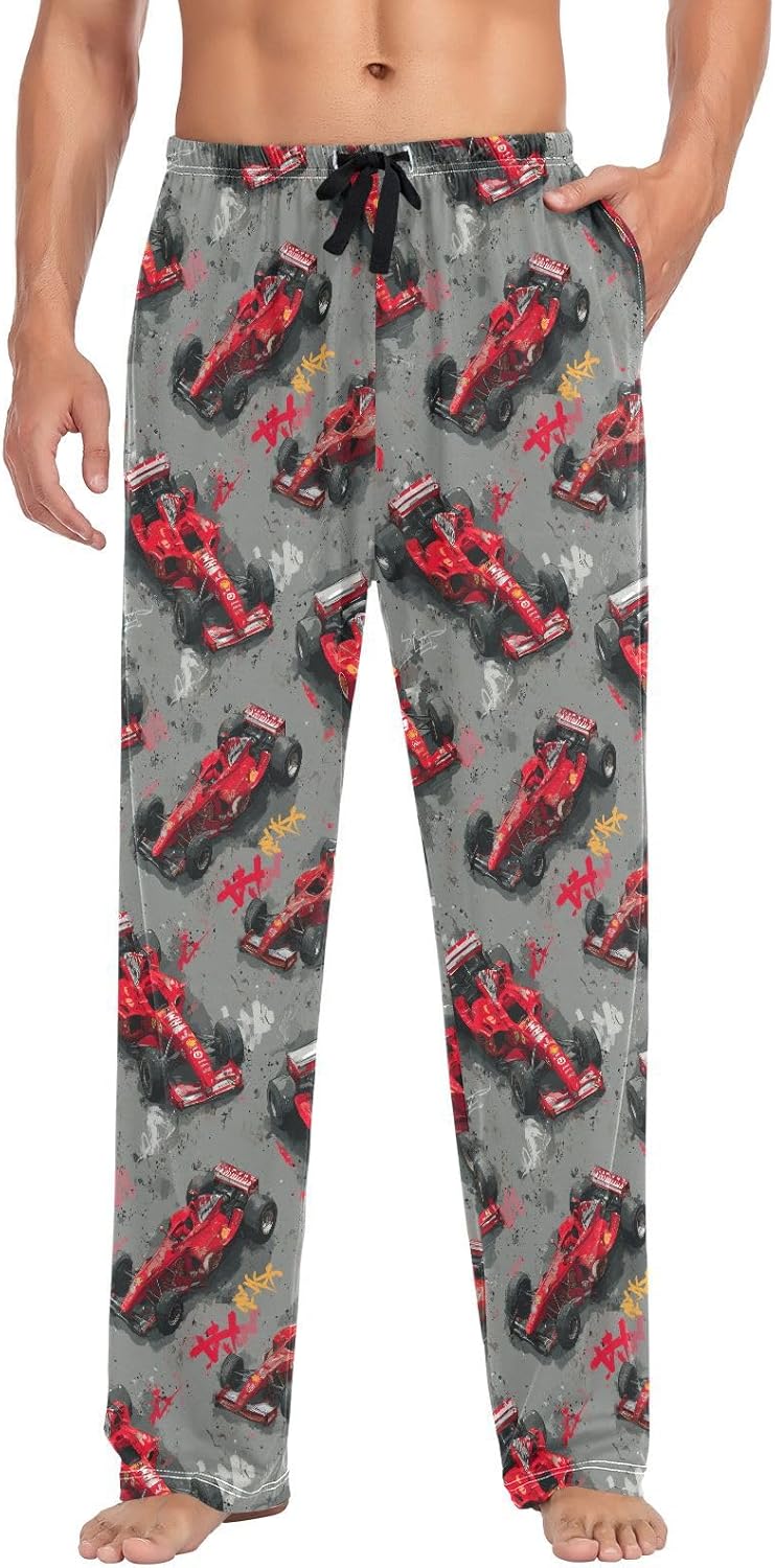 visesunny Red Race Cars Grunge Mens Lounge Pajama Pants Men's Pajama Pants Sleep Pants 100% Cotton Pajama Bottoms S-XXL - Image 2