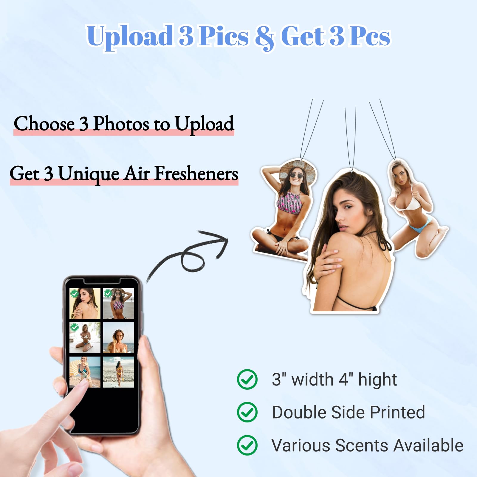 FAMILOVE 3pcs 1 Set Custom Car Air Freshener with 3 Unique Picture Photo Logo - Personalized Gifts for Valentine's Day Birthday Anniversary