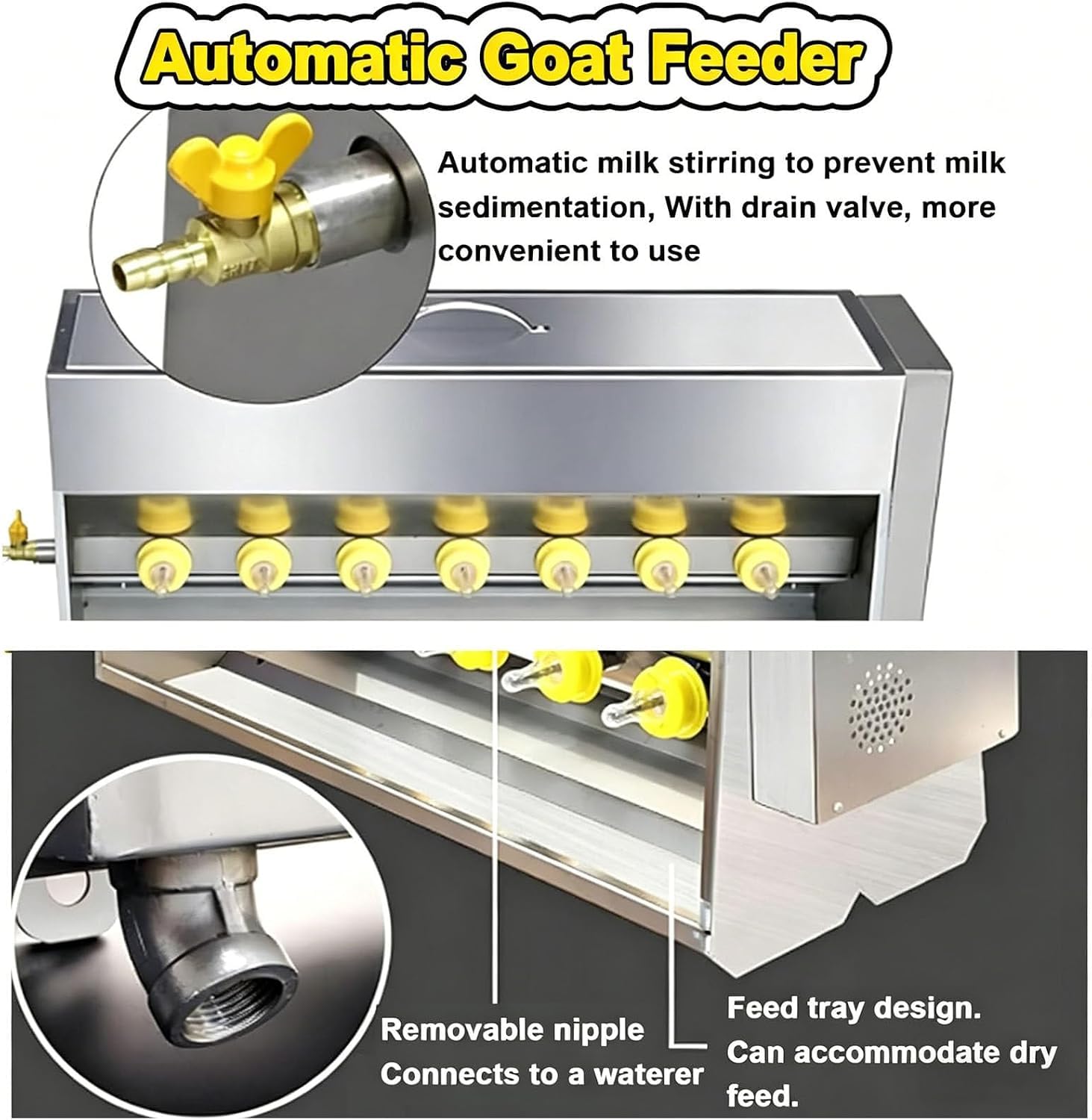 KEhtu Distributore Automatico di Latte per Suini, in Acciaio Inox, da 20 Litri, con 10/14 Tettarelle E Foro di Aerazione - Temperatura Costante E Miscelazione Automatica 15L/10Nipples
