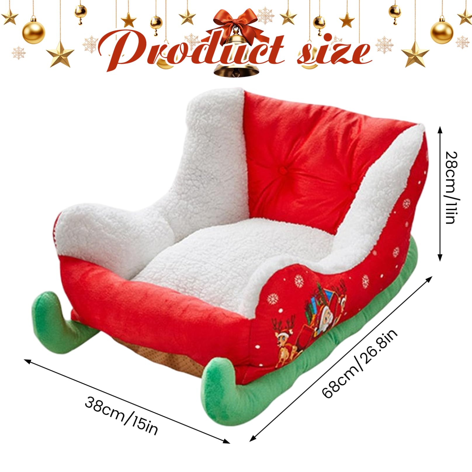 Cuccia per animali domestici con slitta natalizia 60x38x28 cm Morbido peluche