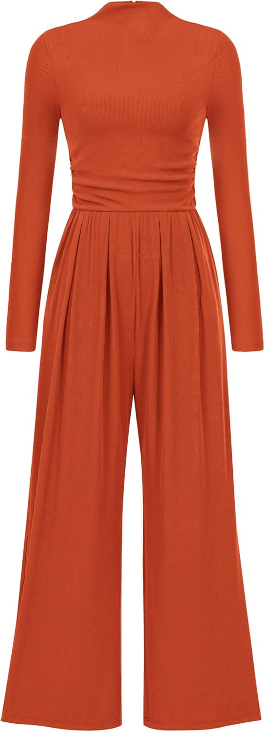 PRETTYGARDEN Jumpsuits for Women Dressy Fall Fashion Clothing 2026 Long Sleeve Mock Neck Date Night Rompers Business Outfits