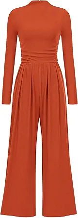 PRETTYGARDEN Jumpsuits For Women Dressy Fall Fashion Clothing 2025 Long Sleeve Mock Neck Date Night Rompers Business Outfits