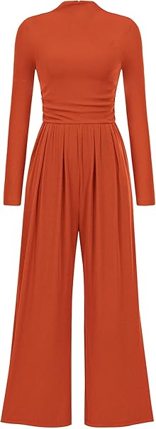 PRETTYGARDEN Jumpsuits For Women Dressy Fall Fashion Clothing 2025 Long Sleeve Mock Neck Date Night Rompers Business Outfits