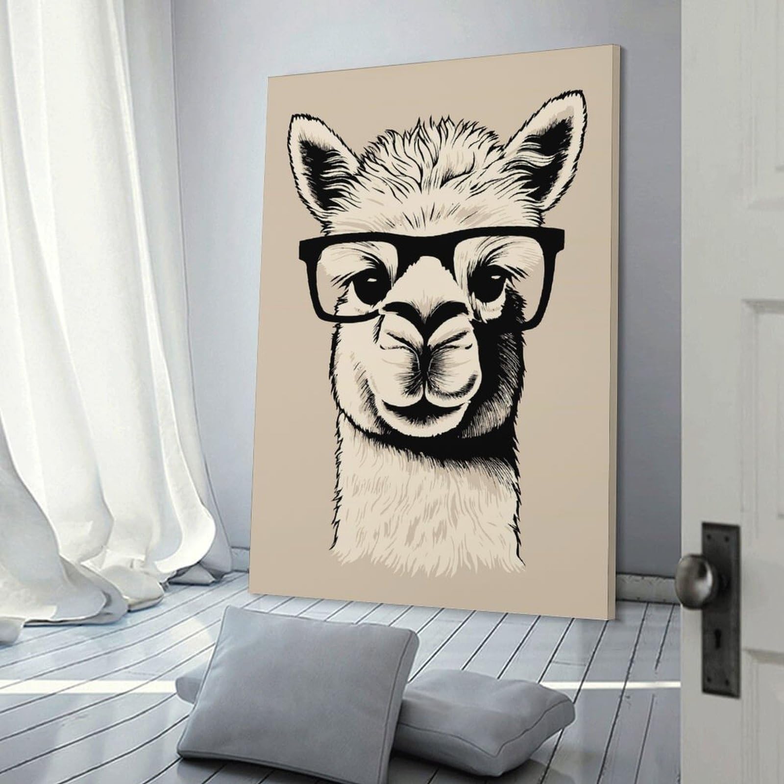 Junmoney Canvas Wall Decor Funny Hipster Alpaca, 20x30inch(50x75cm), for Restful Interiors, Bedrooms Or Small Rooms, Canvas Wall Decor for Personal Spaces