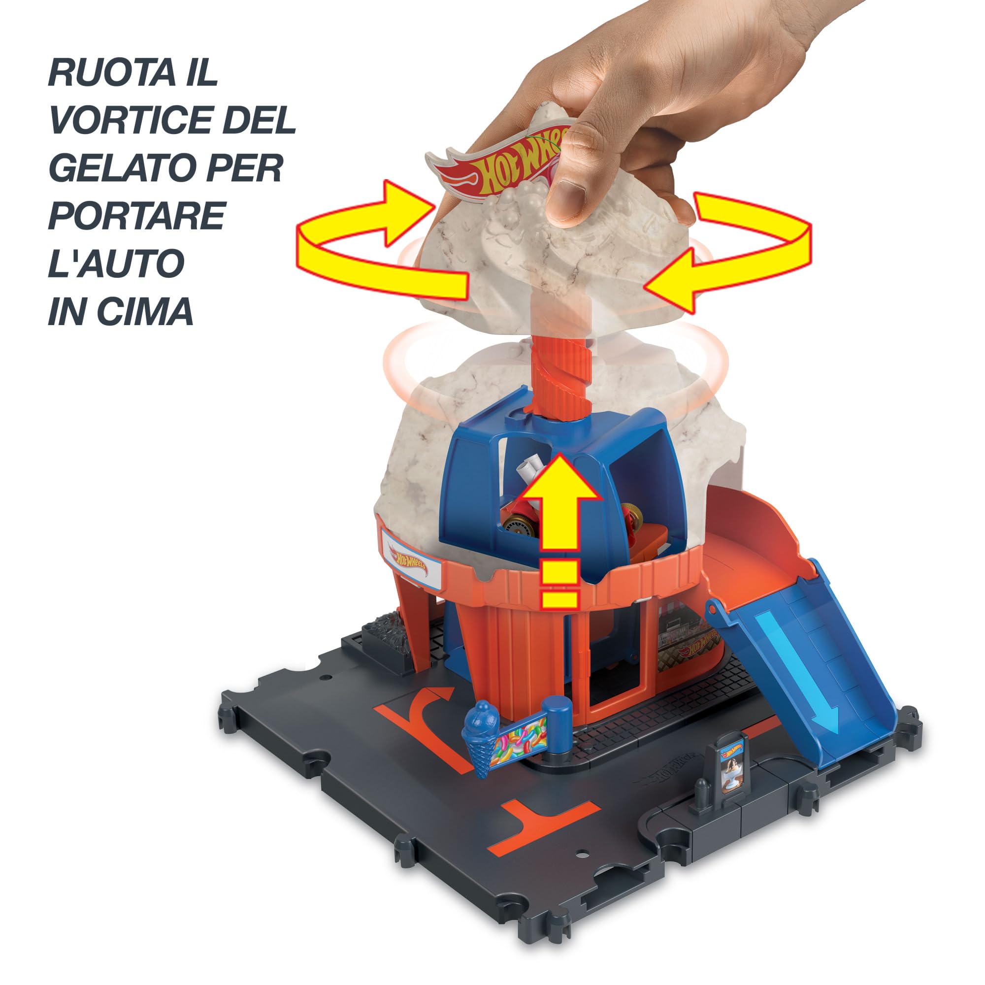 Hot Wheels - Autotrasportatore a Caduta Libera, con 1 macchinina, contiene più di 20 veicoli in scala 1:64, si trasforma in una pista con discesa da 60 cm, Giocattolo per Bambini 4+ Anni, HDY92
